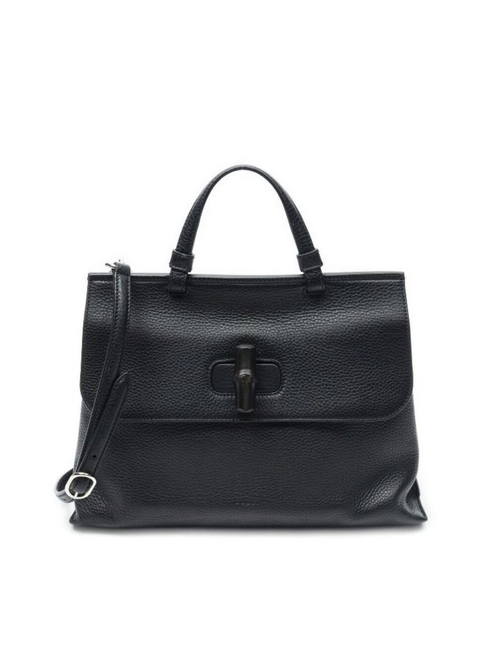 Gucci Medium Floral Bamboo Top Handle Black Grain Calfskin Leather